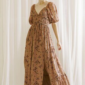 Simply Gorgeous Dusty Mauve, V-Neck Floral Maxi Dress
